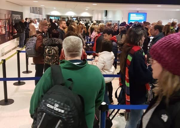 Passengers face a lengthy wait to get through security at Belfast International Airport. Pic courtesy of Michael McHugh