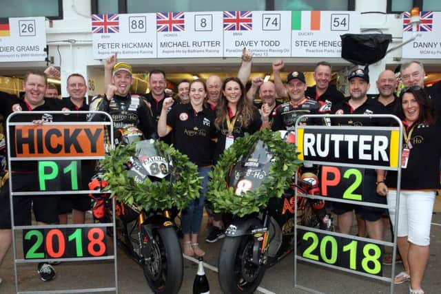 Macau Grand Prix race winner Peter Hickman (left) and runner-up Michael Rutter, who completed a 1-2 for the Aspire-Ho by Bathams Racing team.