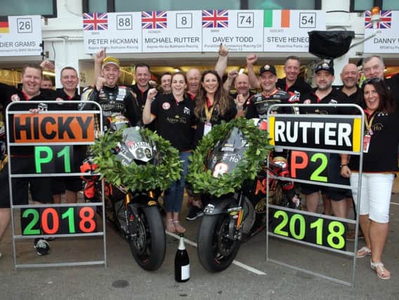 Macau Grand Prix race winner Peter Hickman (left) and runner-up Michael Rutter, who completed a 1-2 for the Aspire-Ho by Bathams Racing team.
