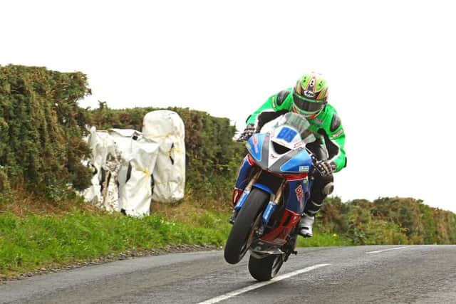 Derek McGee in action during practice for the Armoy Road Races in July.