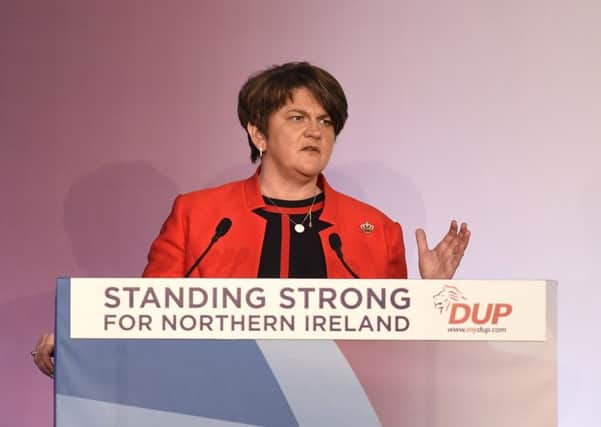 Party leader Arlene Foster speaking during the DUP annual conference at the Crown Plaza Hotel in Belfast. PRESS ASSOCIATION Photo. Picture date: Saturday November 24, 2018. See PA story POLITICS DUP. Photo credit should read: Michael Cooper/PA Wire