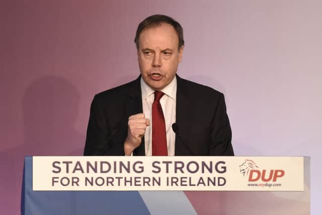 Deputy Leader of the DUP Nigel Dodds speaking during the DUP annual conference at the Crown Plaza Hotel in Belfast.