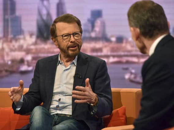 BBC handout photo of Abba's Bjorn Ulvaeus, with host Andrew Marr, appearing on the BBC1 current affairs programme, The Andrew Marr Show