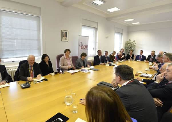DUP Leader Arlene Foster during her meeting with business leaders at Stormont