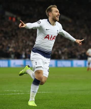 Tottenham Hotspurs Christian Eriksen celebrates scoring last night