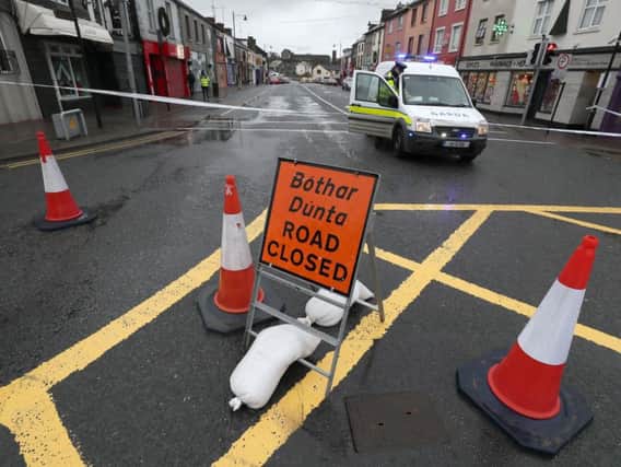 The scene of an incident in Castleblaney, Co. Monaghan, where a man has been killed and a Garda injured in a crash.
