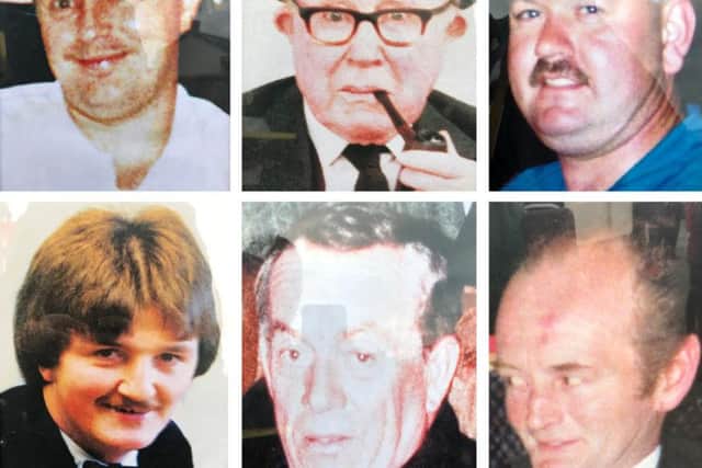 The six victims of the Loughinisland massacre. Adrian Rogan, 34, Malcolm Jenkinson, 53, Barney Green, 87, Daniel McCreanor 59, Patrick OHare, 35, and Eamon Byrne, 39.