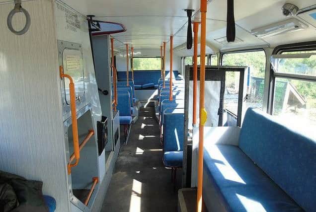 The inside of the bus before the start of the conversion