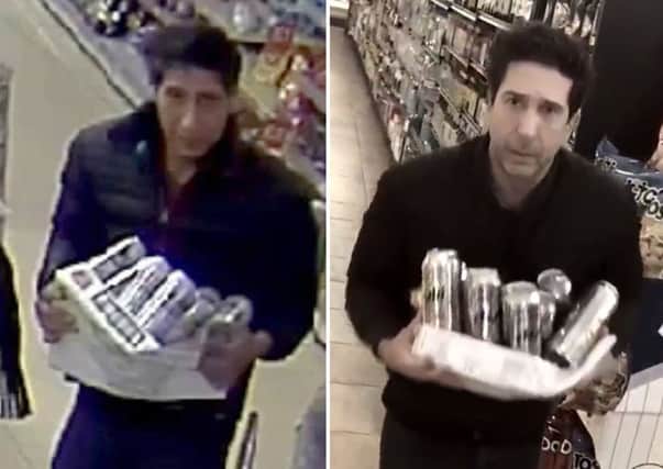 Handout file images, one issued by Blackpool Police and the other posted on the Twitter feed of David Schwimmer, of an alleged thief in Blackpool (left) bearing a resemblance to Friends star Schwimmer. Photo: PA Wire