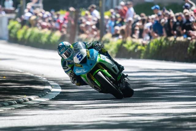 Bradford man Dean Harrison on the Silicone Engineering Kawasaki at Gorse Lea in the Supersport class at the Isle of Man TT.