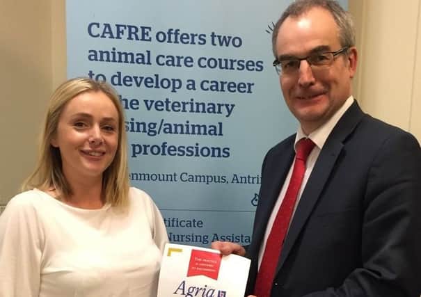 Louise Patterson, CAFRE Veterinary Nursing teaching staff with CAFRE Director Martin McKendry