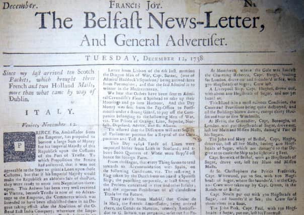 The front page of the third surviving Belfast News Letter, dated December 12 1738 (December 23 modern calendar)