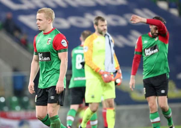 Glentoran's Conor Pepper after the derby day loss to Linfield