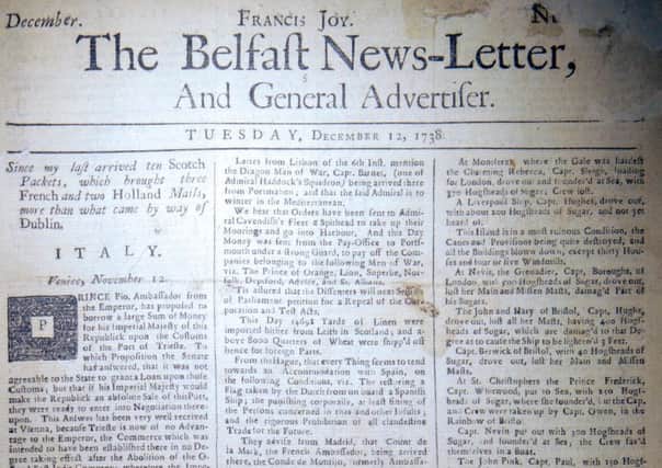 The front page of the third surviving Belfast News Letter, dated December 12 1738 (December 23 modern calendar)