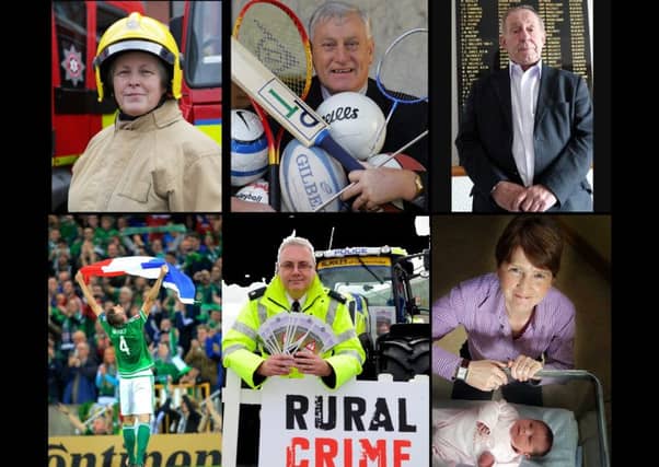 Just some of the receipients of honours in the New Year Honours list
Top row, l-r: Heather Smart, Willie McBride, Finlay Spratt
Bottom row, l-r: Gareth McAuley, Brian Kee, Zoe Boreland