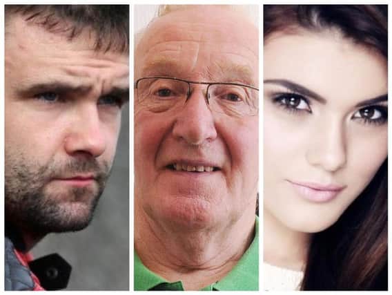 PEOPLE WE SAID GOODBYE TO IN 2018 - from left to right, motorcycle racing legend William Dunlop, former Northern Ireland kit-man, Derek McKinley and Belfast model, Mairead O'Neill.