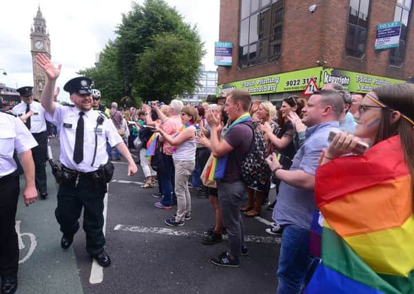 Uniformed PSNI officers at the gay pride march in Belfast in 2017