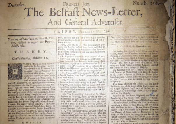 Belfast News Letter front page from December 22 1738, which is equivalent to January 2 1739 in the modern calendar. The new year then began in March