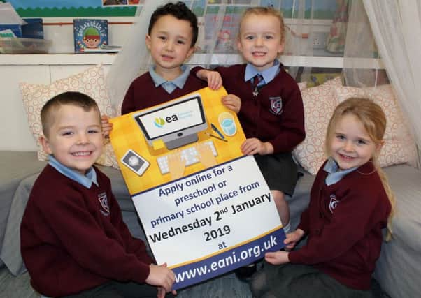 Greystone PS pupils Ollie Duckett, Theo White, Charlotte Porter and Emily Steele help announce the new online admissions process for preschool and primary schools which opens on Wednesday 2 January 2019