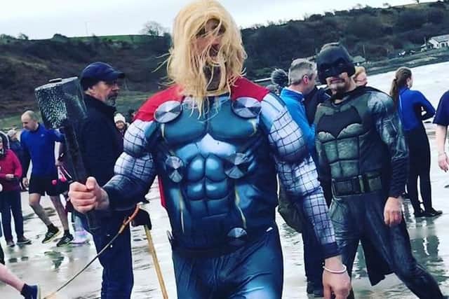 "Superhero Thor" braved the cold sea at Islandmagee,