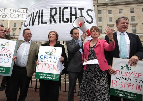 Margaret Ritchie addresses a civil rights parade at Stormont in 2010, during her 21-month tenure as SDLP leader