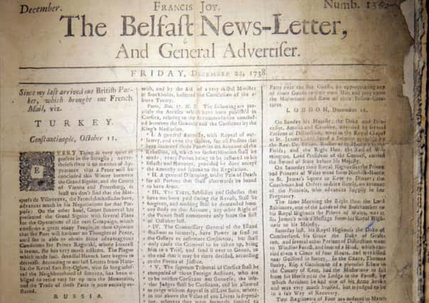 Belfast News Letter front page from December 22 1738, which is equivalent to January 2 1739 in the modern calendar. The new year then began in March