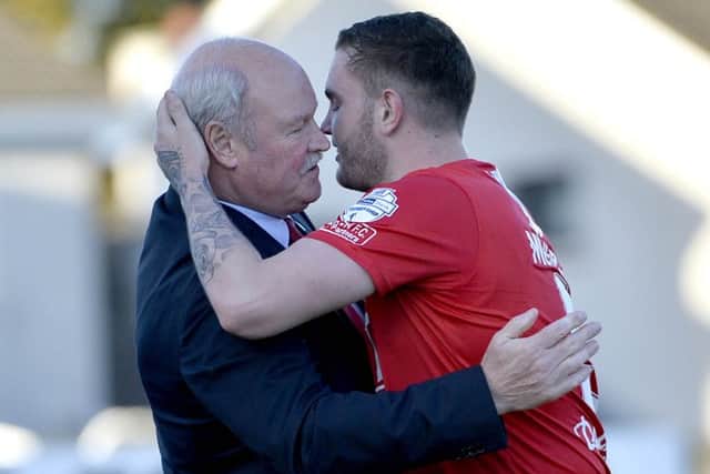 Striker Darren Murray (right) and manager Ronnie McFall at Portadown in 2015. Pic by PressEye Ltd.
