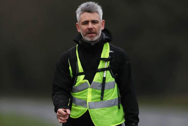 Dylan Quinn, founder of the 'We Deserve Better' campaign, during his walk from Enniskillen to Stormont in protest at the lack of a functioning government in Northern Ireland as this month marks two years since the power sharing collapse.