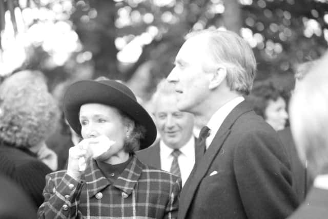 Sir Brian Hutton and his wife at the funeral of High Court judge Sir Eoin Higgins in September 1993