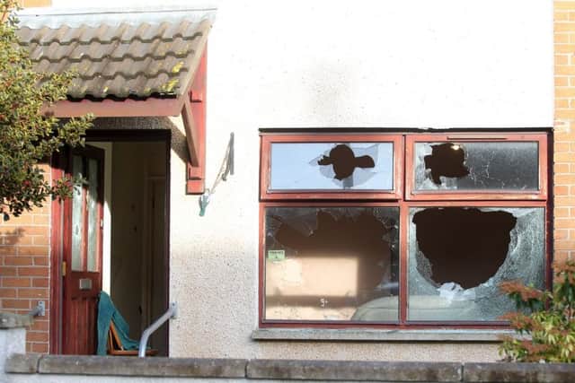 The scene on  Hollybank Drive in Newtownabbey where five men were attacked by a gang at the house on Sunday evening.  Police are treating it as a hate crime. 

Picture by Jonathan Porter/PressEye