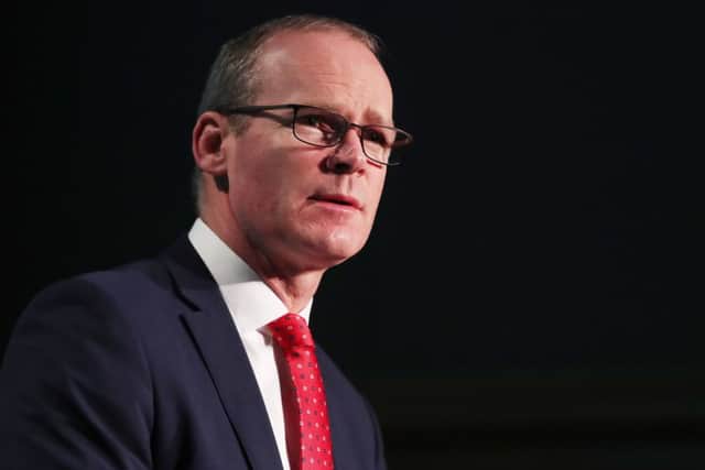 Tanaiste Simon Coveney on stage at the Global Ireland 2025: Making it Happen conference at the Dublin Castle Conference Centre. Pic by Niall Carson/PA Wire
