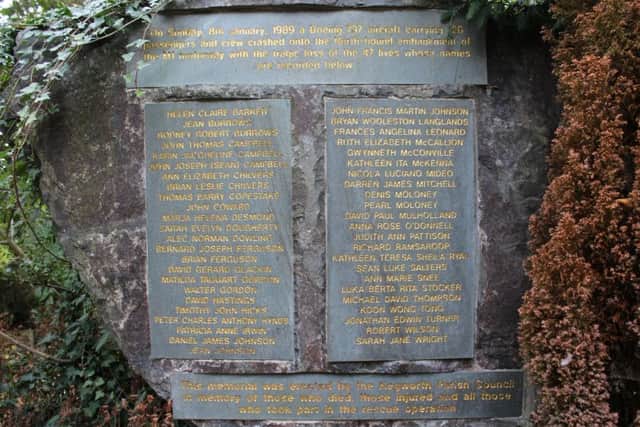 The memorial stone in Kegworth Cemetery carries the names of the 47 people who lost their lives as a result of the plane crash on January 8, 1989.