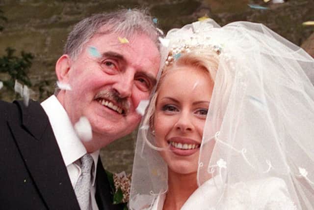 Former Lord Mayor of Belfast Ian Adamson pictured in 1998 on his wedding day with new wife Kerry