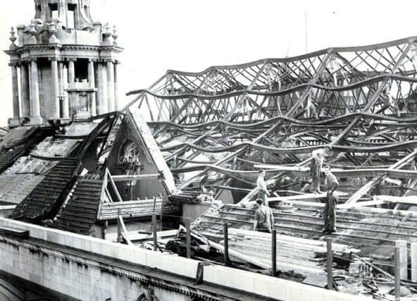 Photo showing the east wing of the City Hall, where the first floor banqueting hall and ground floor offices were badly damaged during the 4/5 May raid