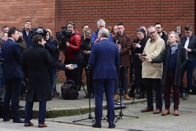 Simon Coveney pictured talking to media in Belfast