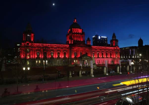 Belfast City Hall was lit up in support of the Irish language on Saturday