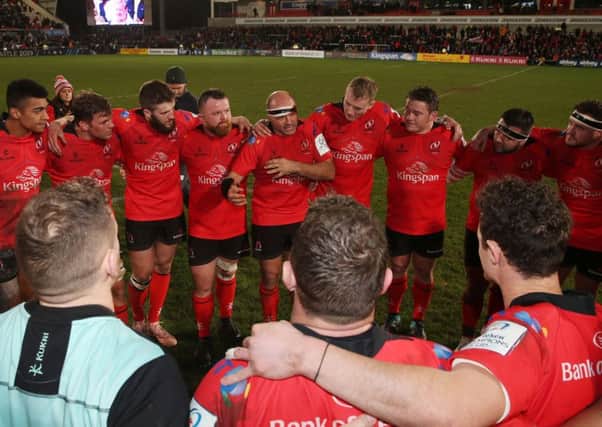 Ulster captain Rory Best  addresses the team after the 26-22 win over Racing