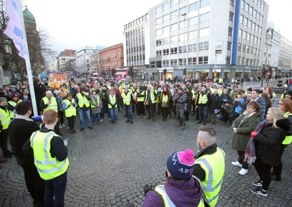 Yellow vest protest at Belfast City Hall by a number of groups.  

Picture by Jonathan Porter/PressEye