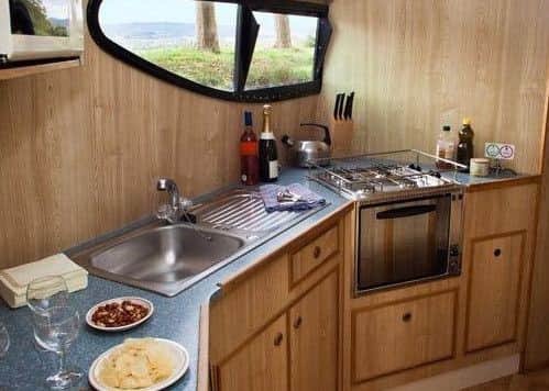 The fully equipped galley on Le Boat canal cruisers