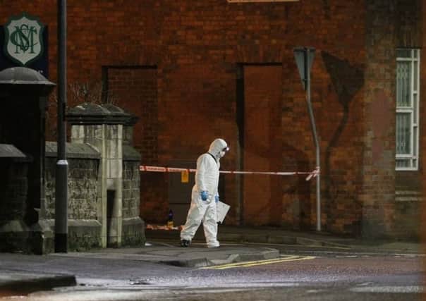 Police investigators at the scene of a stabbing incident in Coleraine in the early hours of Monday morning. Pic by Steven McAuley/McAuley Multimedia