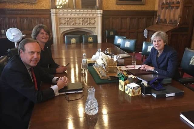 Arlene Foster MLA and Nigel Dodds MP meeting with Prime Minister Theresa May in Westminster.