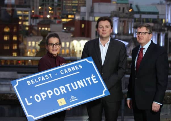 Jackie Henry, senior partner at Deloitte Northern Ireland and chair of the Belfast MIPIM Taskforce with Cllr Donal Lyons, Belfast City Council, centre, and Gareth Graham of Oakland Holdings