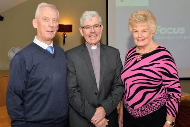 Pictured at the last meeting of the Larne Tuesday Group, celebrating 25 years are Rev Dr Ivan Hull Chairman, Very Rev Stephen Forde, Dean of St Anne's Cathedral, Belfast and Publicity Officer for the group, Patrica McKinley-Hutchinson. INLT 02-001-PSB