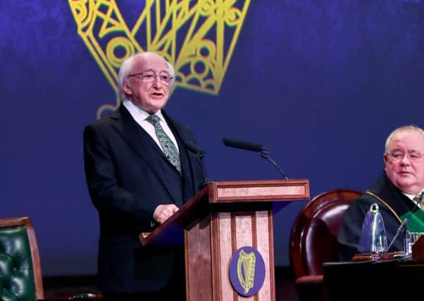 President of Ireland, Michael D Higgins, speaking at the event in the Mansion House in Dublin