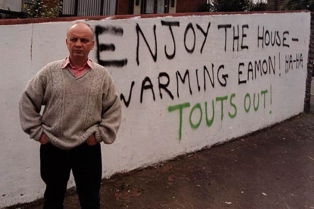 Eamon Collins pictured at graffiti close to his house in Newry, Co Armagh.