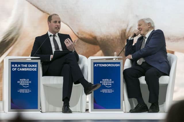 The Duke of Cambridge (left) in conversation with Sir David Attenborough during WEF 2019 in Switzerland. PRESS ASSOCIATION Photo.