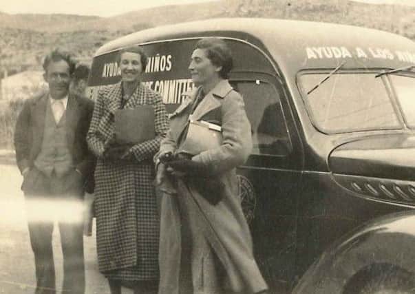 Mary Elmes (centre) in Spain, 1938, with Alice Resch and colleague Juan