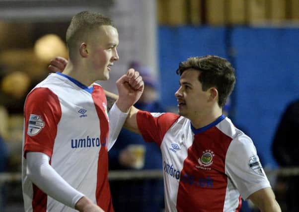 Linfield's Michael O'Connor celebrates scoring against Newry City