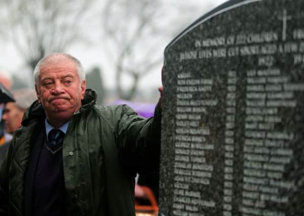 Derek Leinster at the unveiling of the memorial to 222 children who died between 1922 and 1949 in the Bethany mother-and-baby home at Mount Jerome Cemetery, Harold's Cross, Dublin.