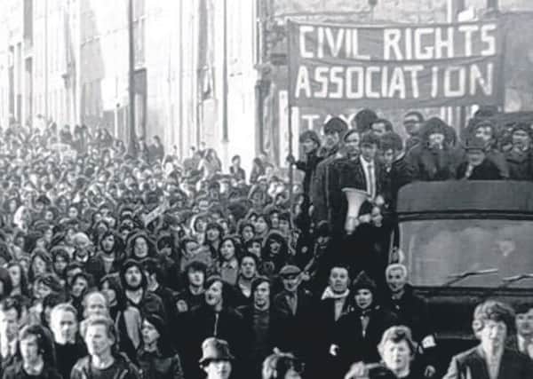 A photo of a small part of the crowd which took part in the civil rights march in Londonderry on January 30, 1972